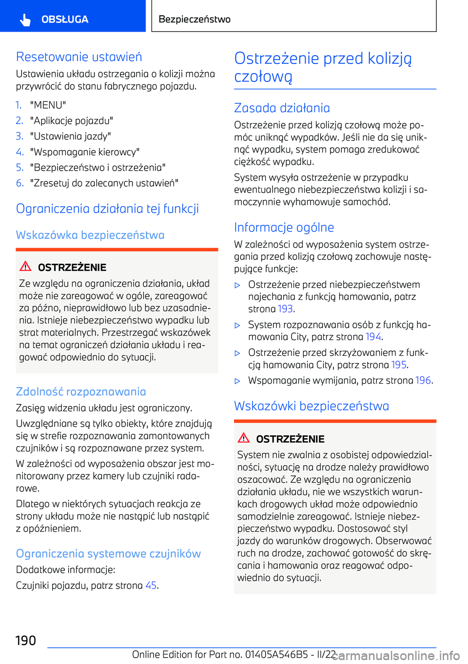BMW I4 2022  Instrukcja obsługi (in Polish) Resetowanie ustawie
Ustawienia uk
