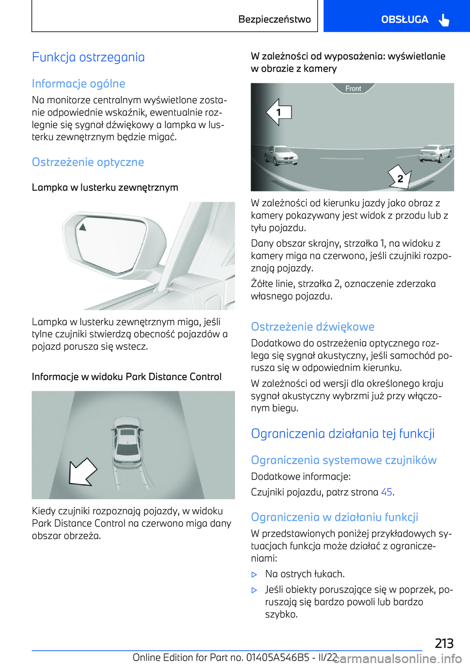 BMW I4 2022  Instrukcja obsługi (in Polish) Funkcja ostrzegania
Informacje og