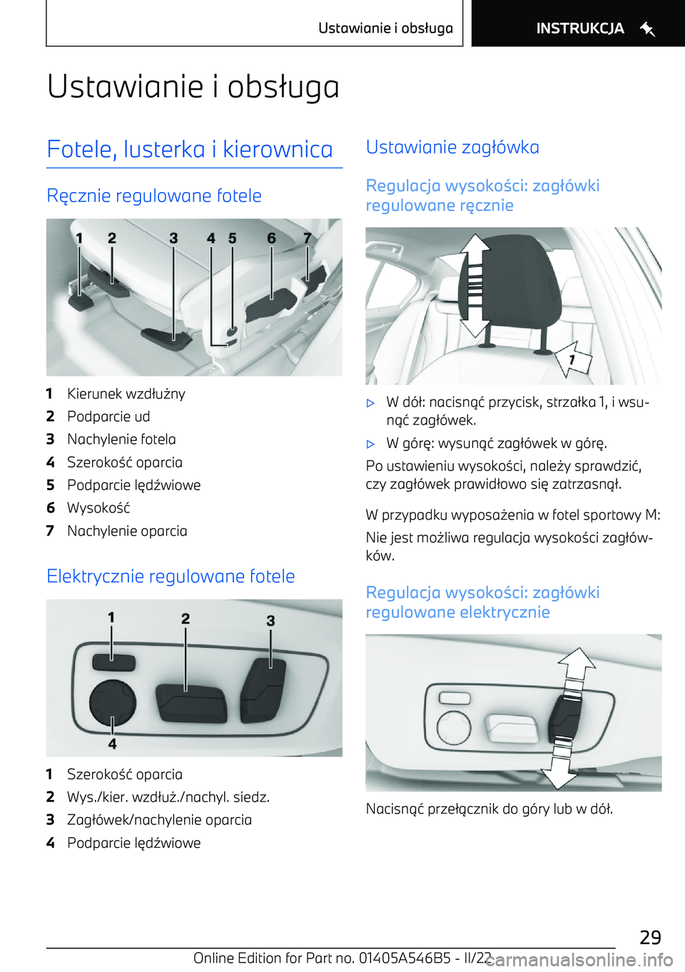 BMW I4 2022  Instrukcja obsługi (in Polish) Ustawianie i obs