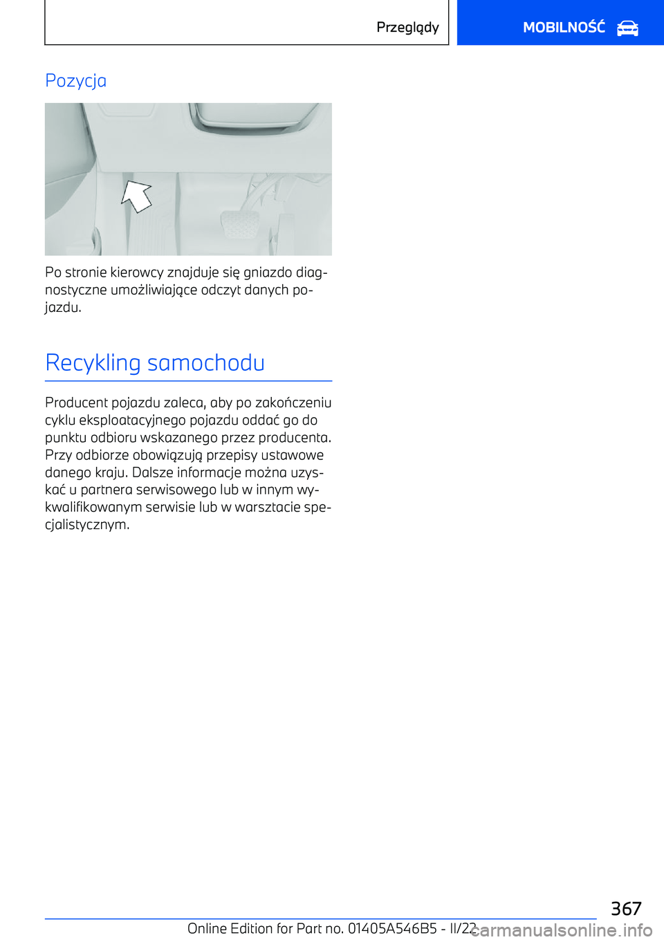 BMW I4 2022  Instrukcja obsługi (in Polish) Pozycja
Po stronie kierowcy znajduje si