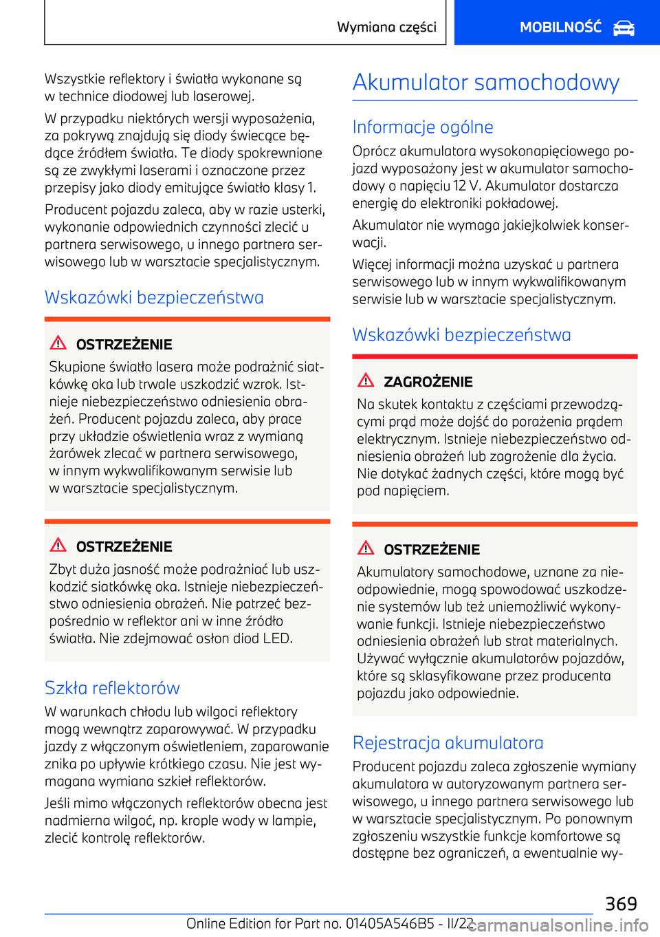 BMW I4 2022  Instrukcja obsługi (in Polish) Wszystkie reflektory i 