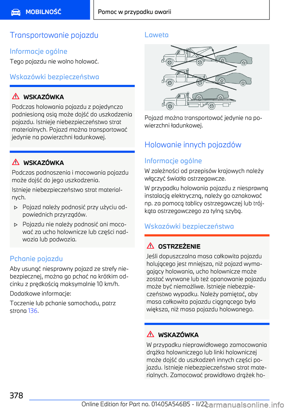 BMW I4 2022  Instrukcja obsługi (in Polish) Transportowanie pojazduInformacje og