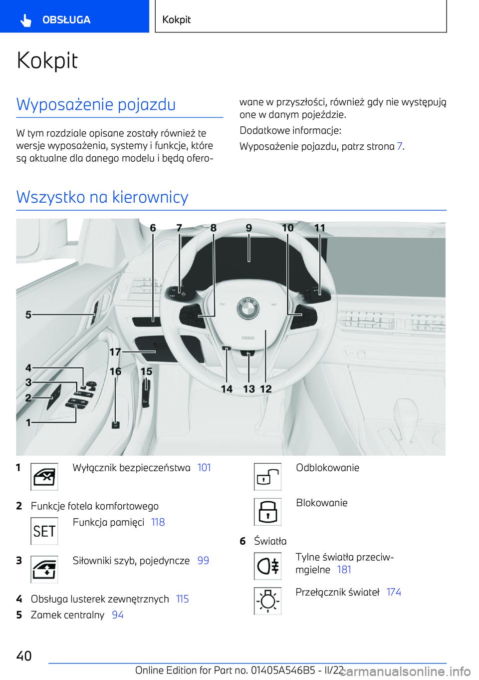 BMW I4 2022  Instrukcja obsługi (in Polish) KokpitWyposa