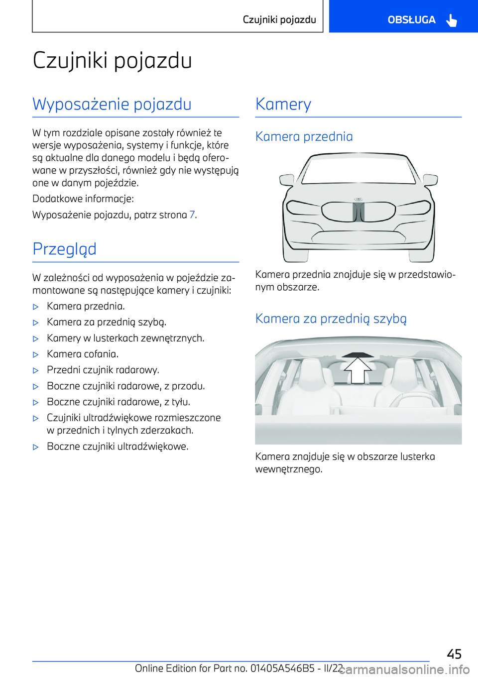 BMW I4 2022  Instrukcja obsługi (in Polish) Czujniki pojazduWyposa