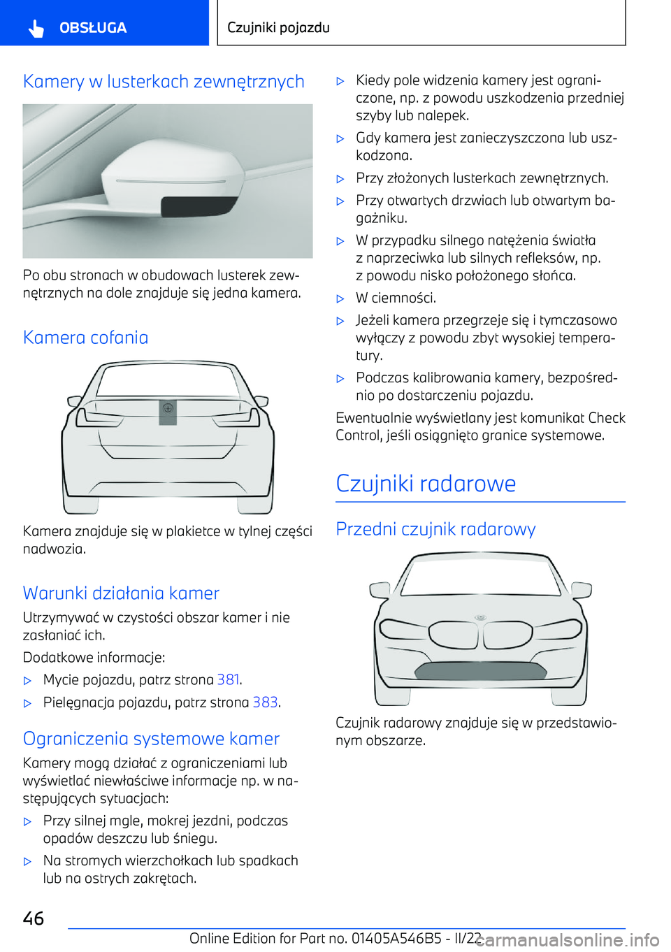 BMW I4 2022  Instrukcja obsługi (in Polish) Kamery w lusterkach zewn