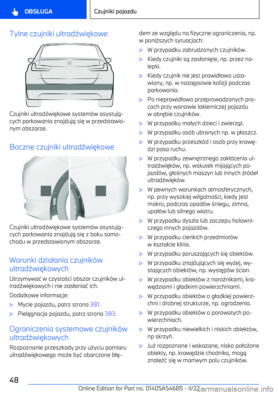 BMW I4 2022  Instrukcja obsługi (in Polish) Tylne czujniki ultrad