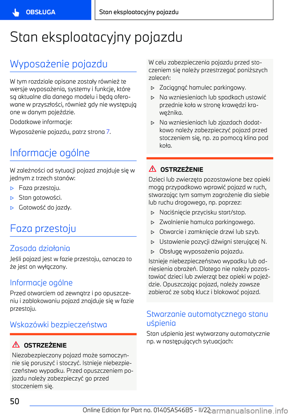 BMW I4 2022  Instrukcja obsługi (in Polish) Stan eksploatacyjny pojazduWyposa