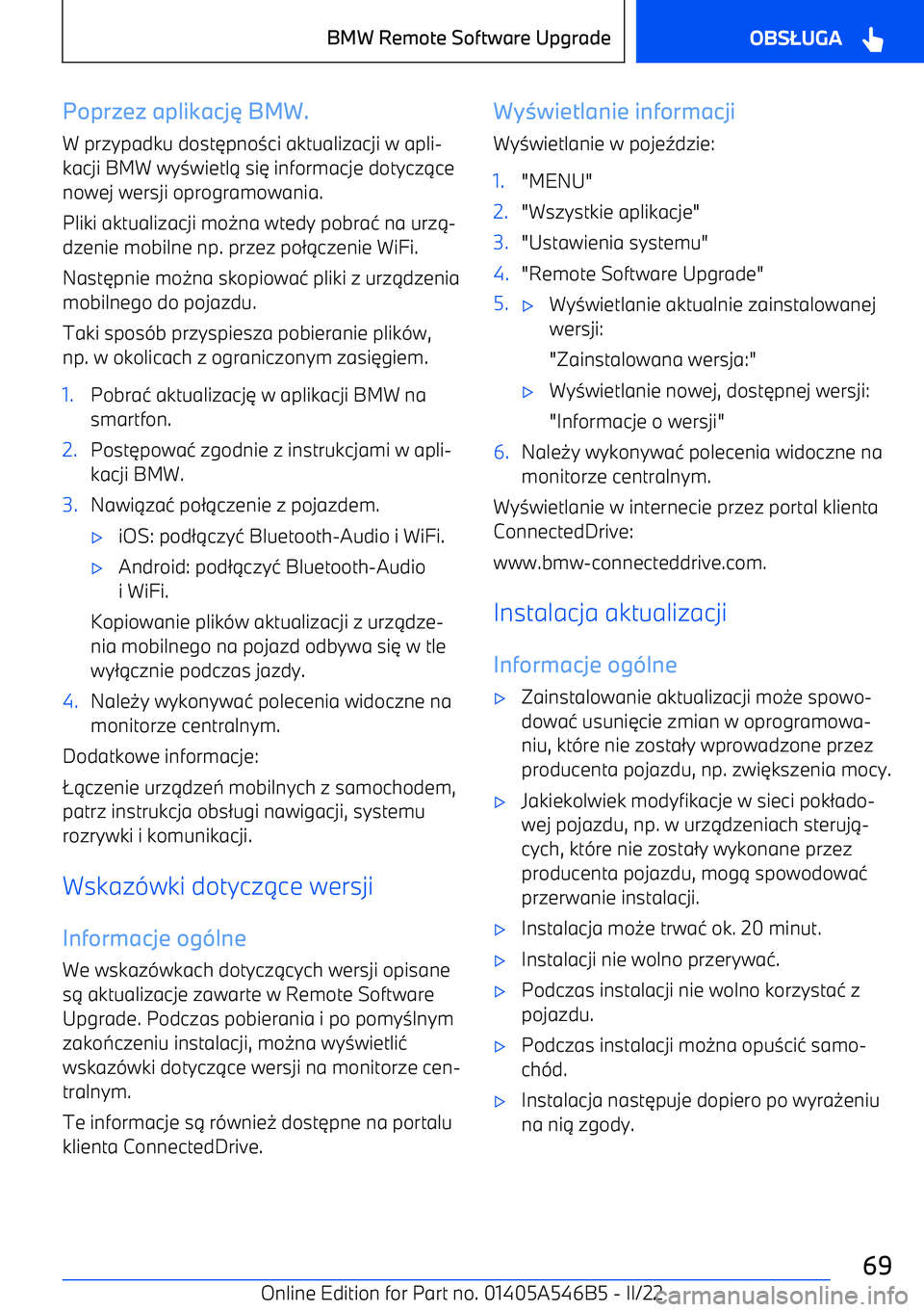 BMW I4 2022  Instrukcja obsługi (in Polish) Poprzez aplikacj