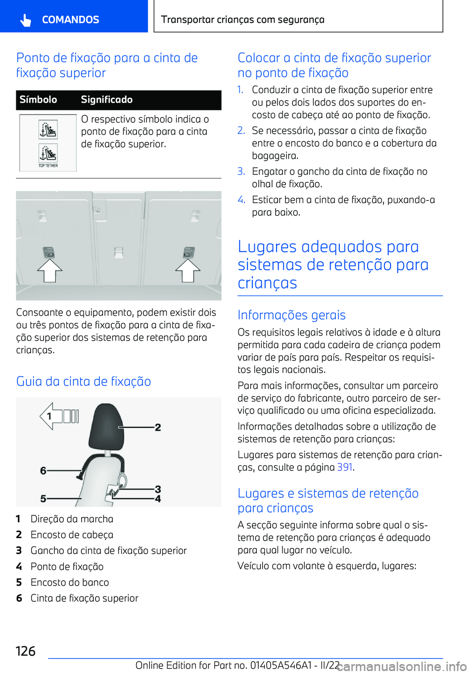 BMW I4 2022  Manual do condutor (in Portuguese) Ponto de fixao para a cinta de
fixa o superiorS