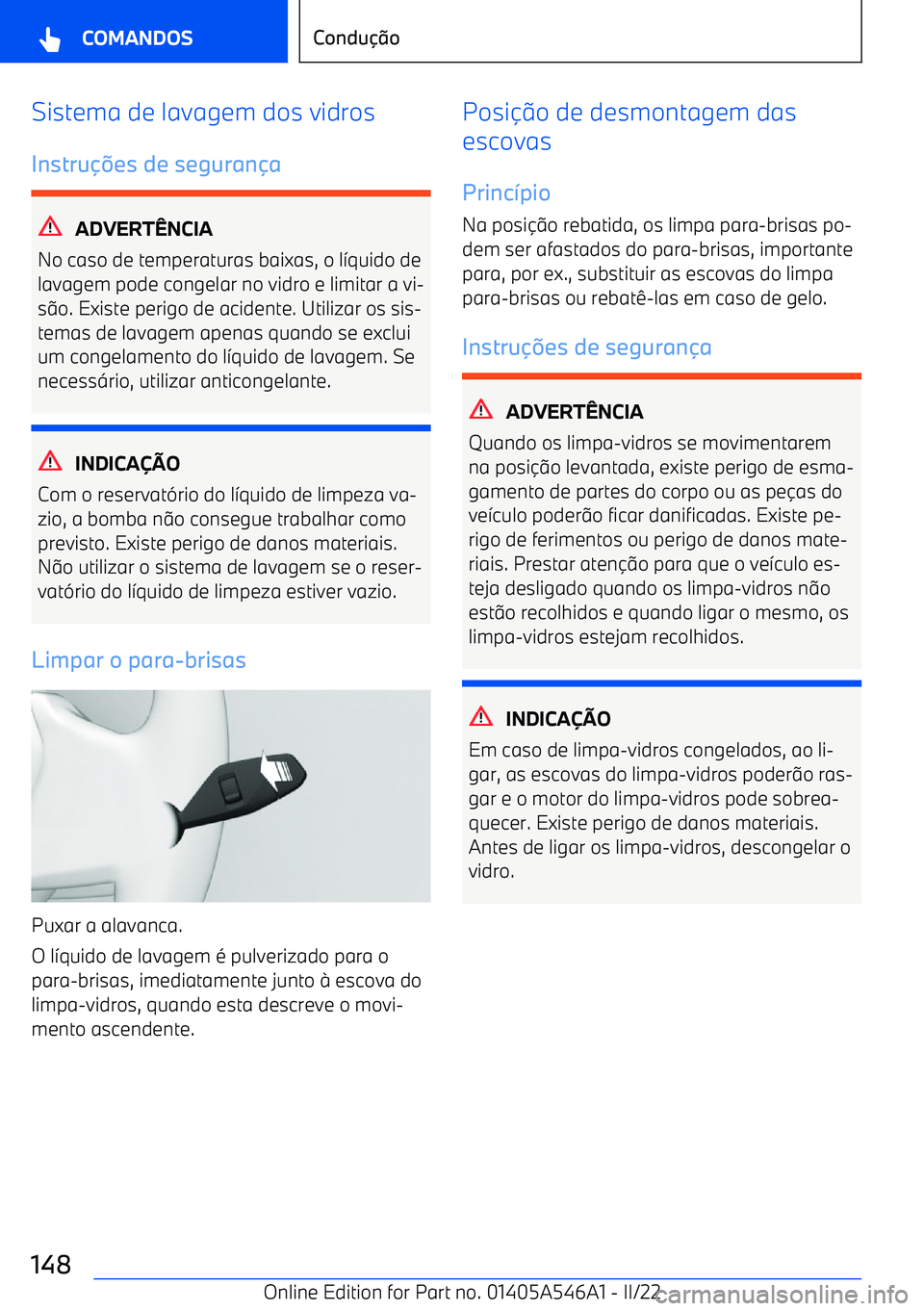 BMW I4 2022  Manual do condutor (in Portuguese) Sistema de lavagem dos vidrosInstru