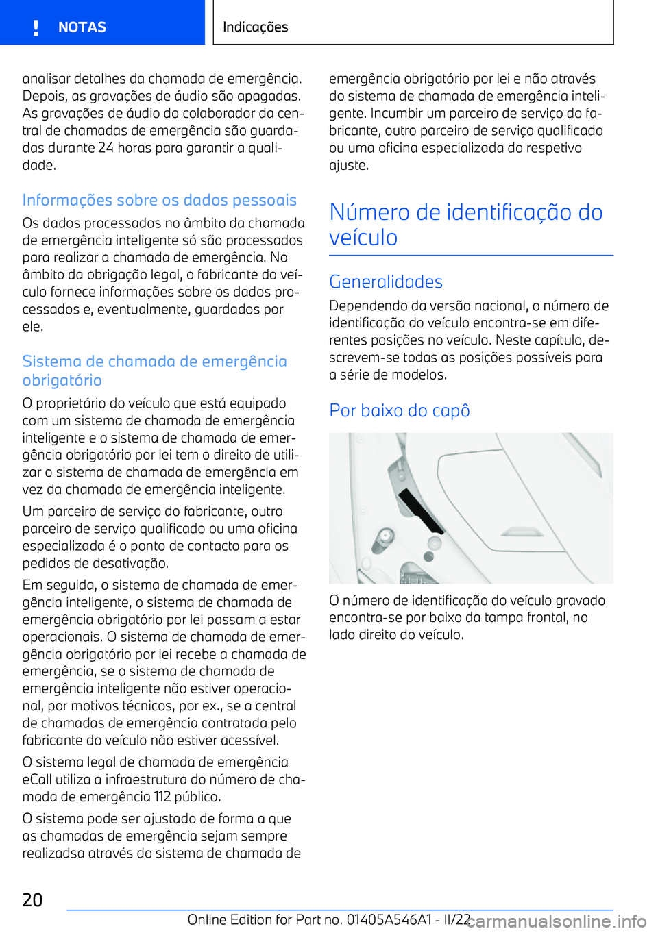 BMW I4 2022  Manual do condutor (in Portuguese) analisar detalhes da chamada de emerg