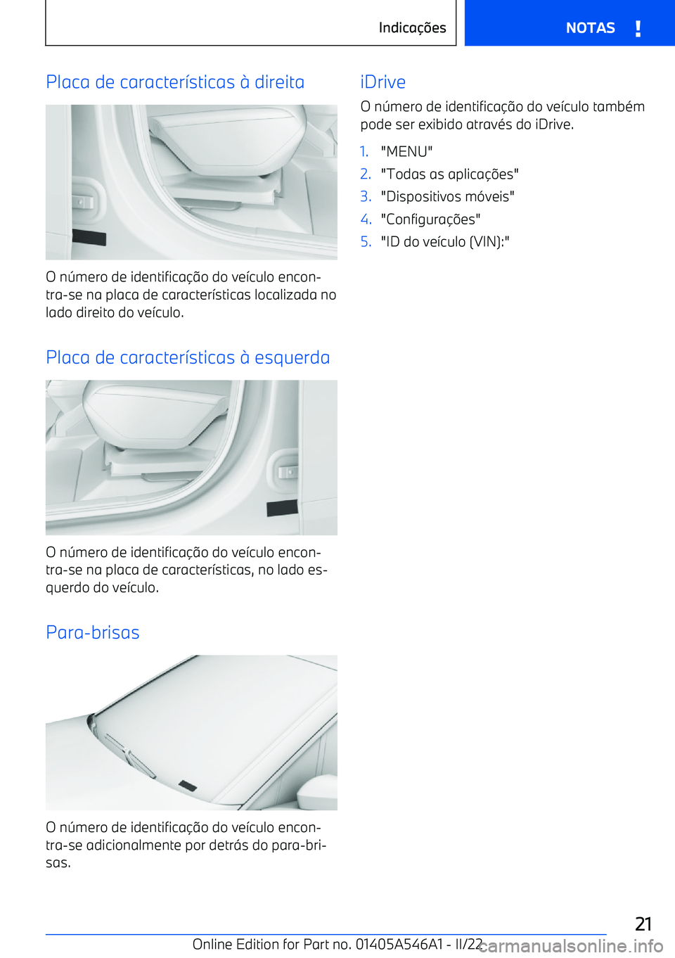 BMW I4 2022  Manual do condutor (in Portuguese) Placa de caracter