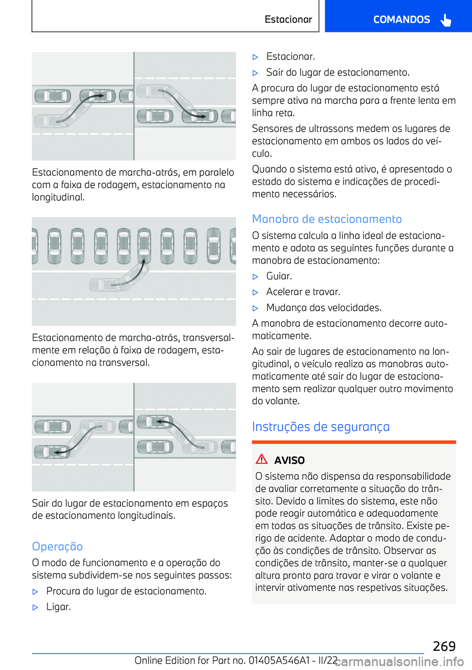 BMW I4 2022  Manual do condutor (in Portuguese) Estacionamento de marcha