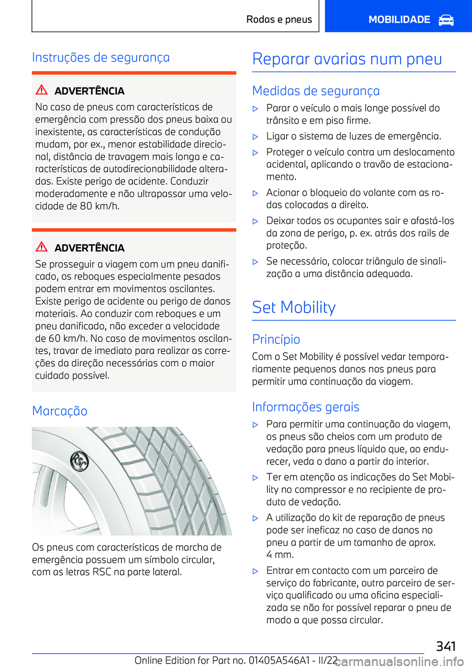 BMW I4 2022  Manual do condutor (in Portuguese) Instrues de seguran a
ADVERT wNCIA
No caso de pneus com caracter