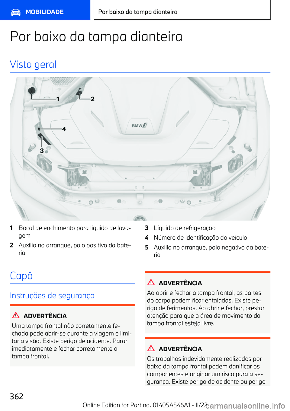 BMW I4 2022  Manual do condutor (in Portuguese) Por baixo da tampa dianteira
Vista geral1Bocal de enchimento para l