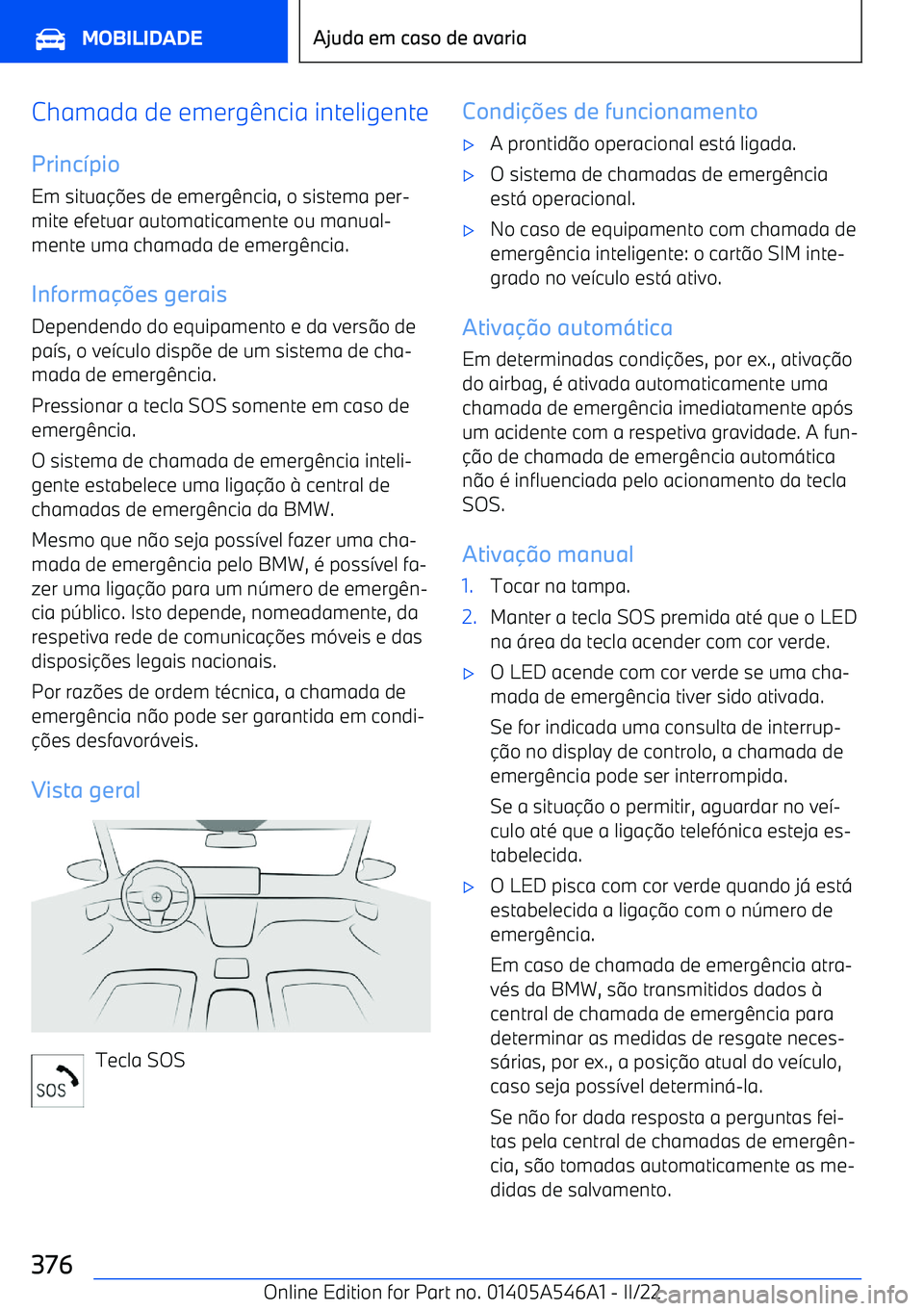 BMW I4 2022  Manual do condutor (in Portuguese) Chamada de emerg