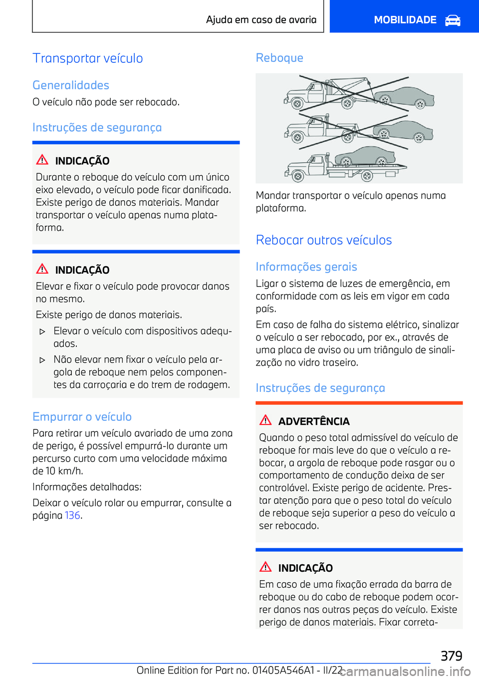 BMW I4 2022  Manual do condutor (in Portuguese) Transportar ve
