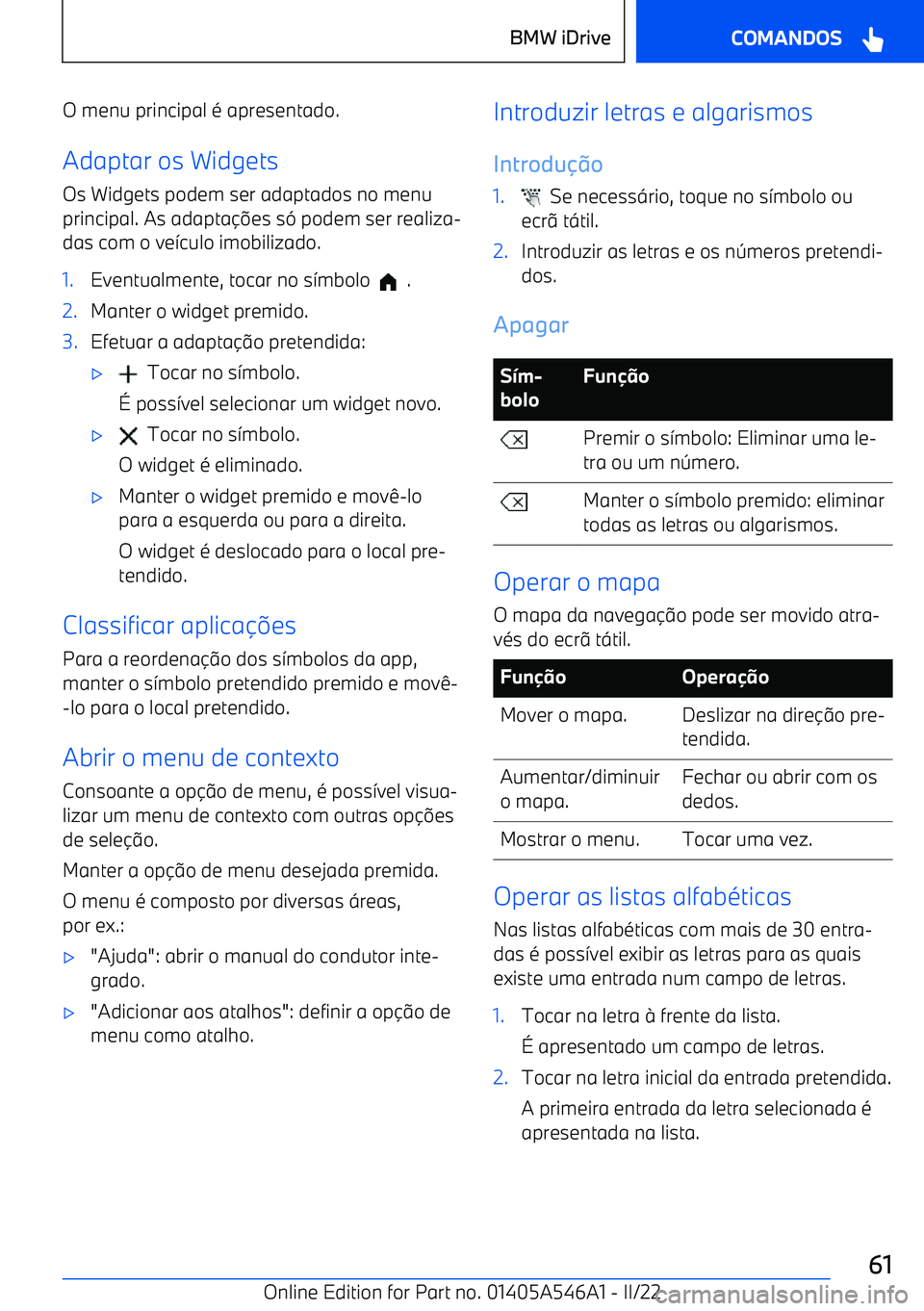 BMW I4 2022  Manual do condutor (in Portuguese) O menu principal 