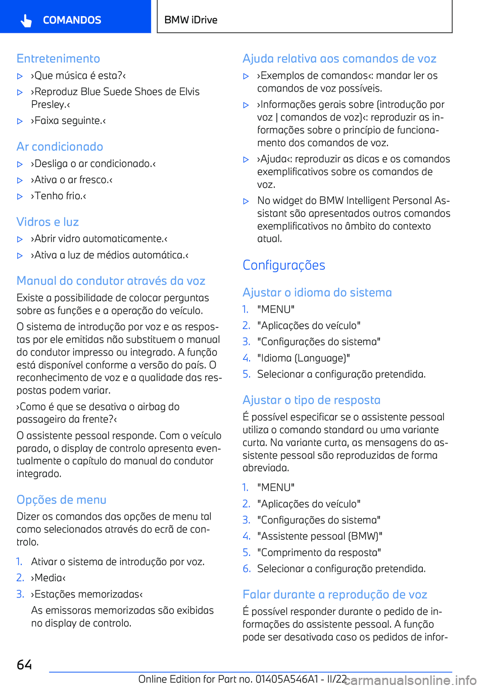 BMW I4 2022  Manual do condutor (in Portuguese) Entretenimento