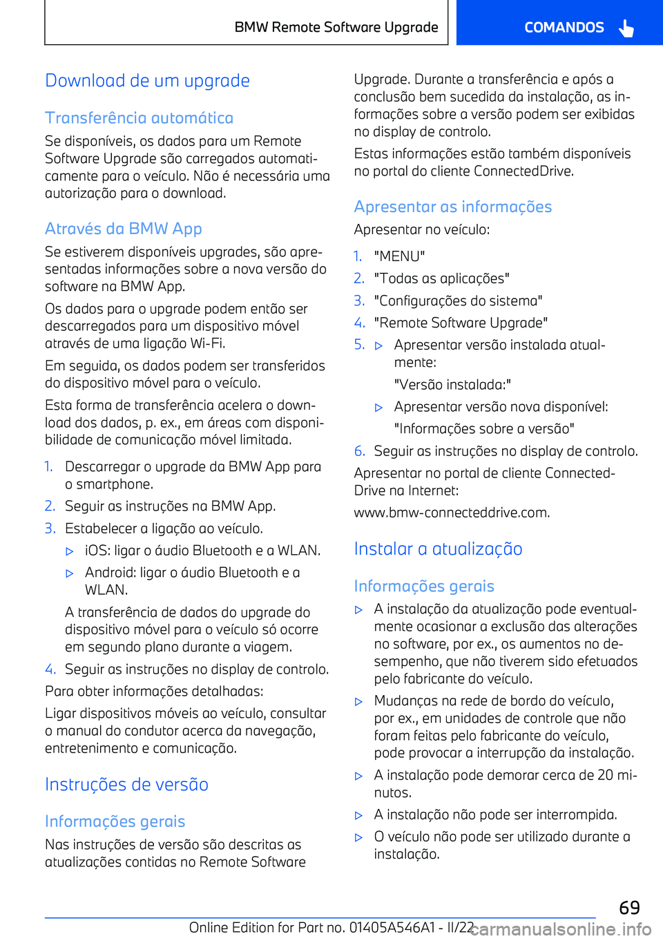 BMW I4 2022  Manual do condutor (in Portuguese) Download de um upgrade
Transfer