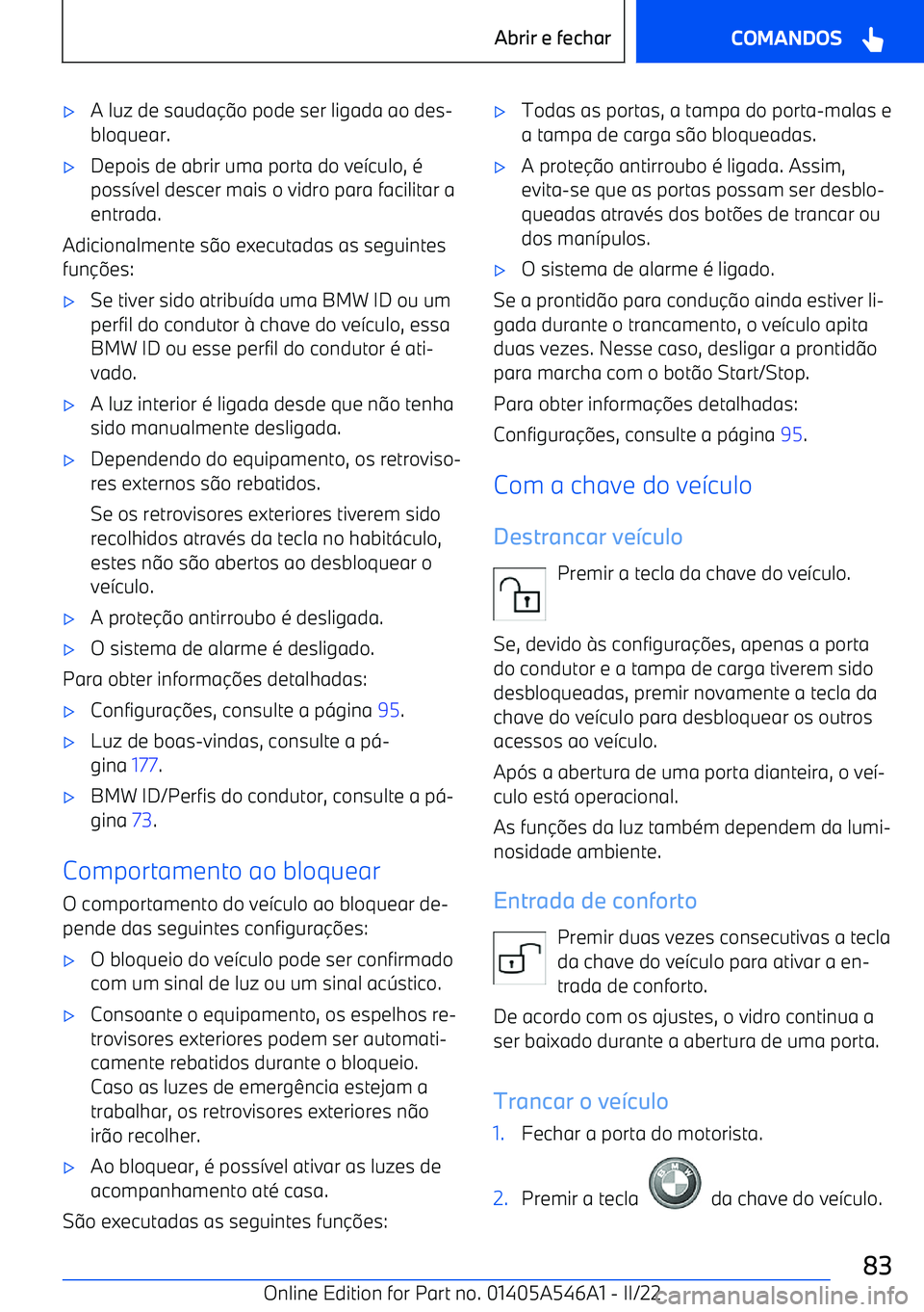 BMW I4 2022  Manual do condutor (in Portuguese) 