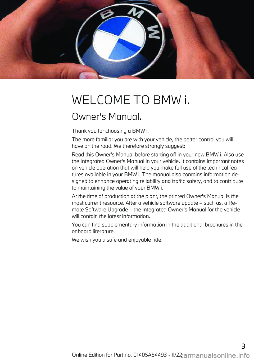 BMW IX 2022  Owners Manual WELCOME TO BMW i.Owner