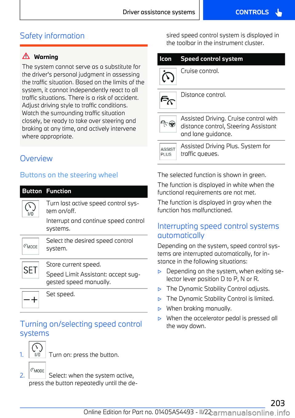 BMW IX 2022 Owners Manual Safety information
Warning
The system cannot serve as a substitute for the driver BMW IX 2022 Owners Manual Safety information
Warning
The system cannot serve as a substitute for the driver