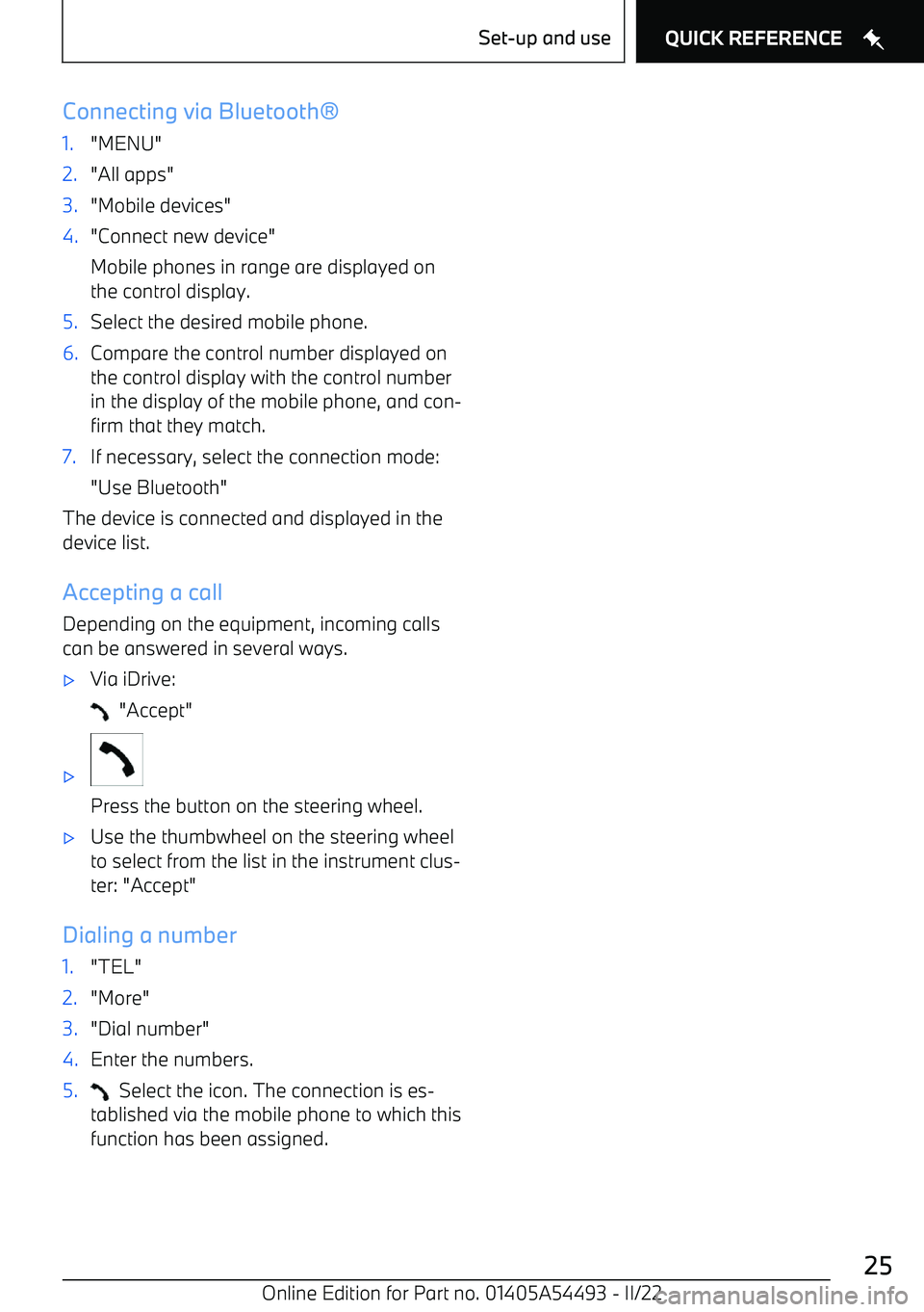 BMW IX 2022 Owners Manual Connecting via Bluetooth