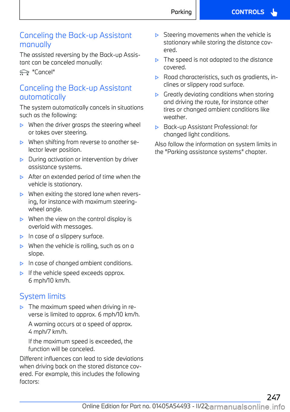 BMW IX 2022 Owners Manual Canceling the Back BMW IX 2022 Owners Manual Canceling the Back