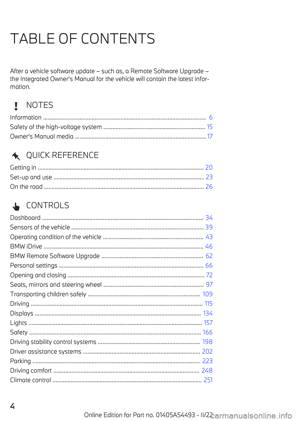 BMW IX 2022  Owners Manual TABLE OF CONTENTSAfter a vehicle software update 