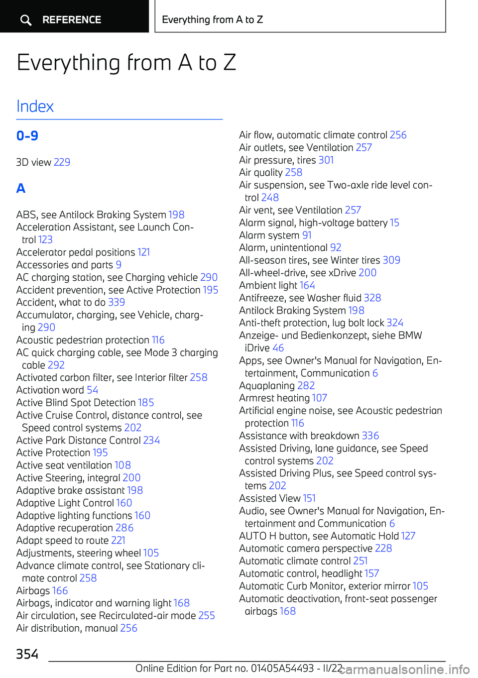 BMW IX 2022  Owners Manual Everything from A to Z
Index0