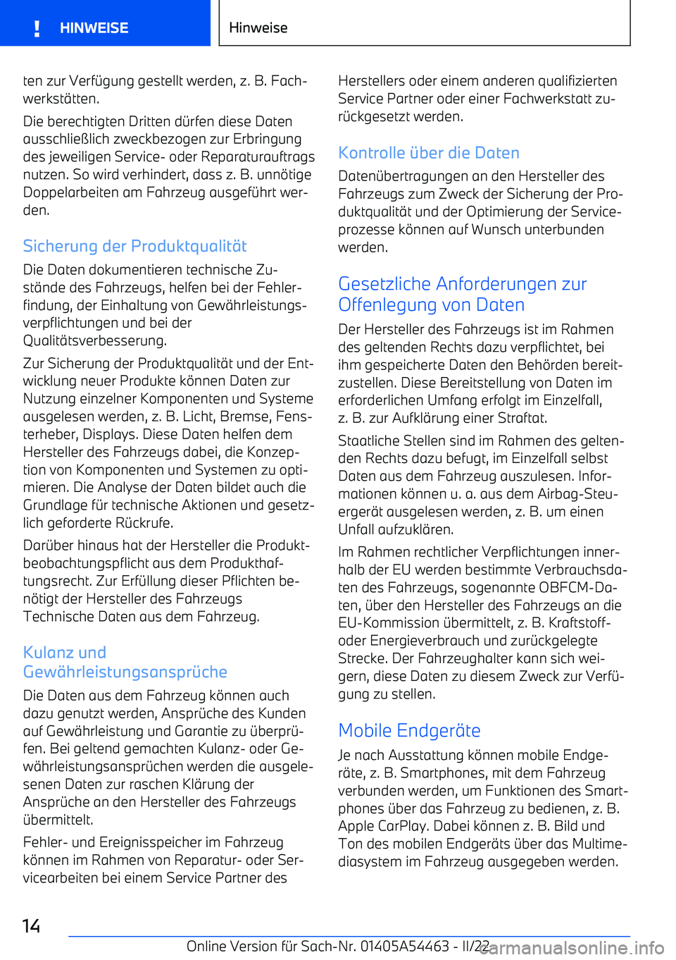 BMW IX 2022  Betriebsanleitungen (in German) ten zur Verf