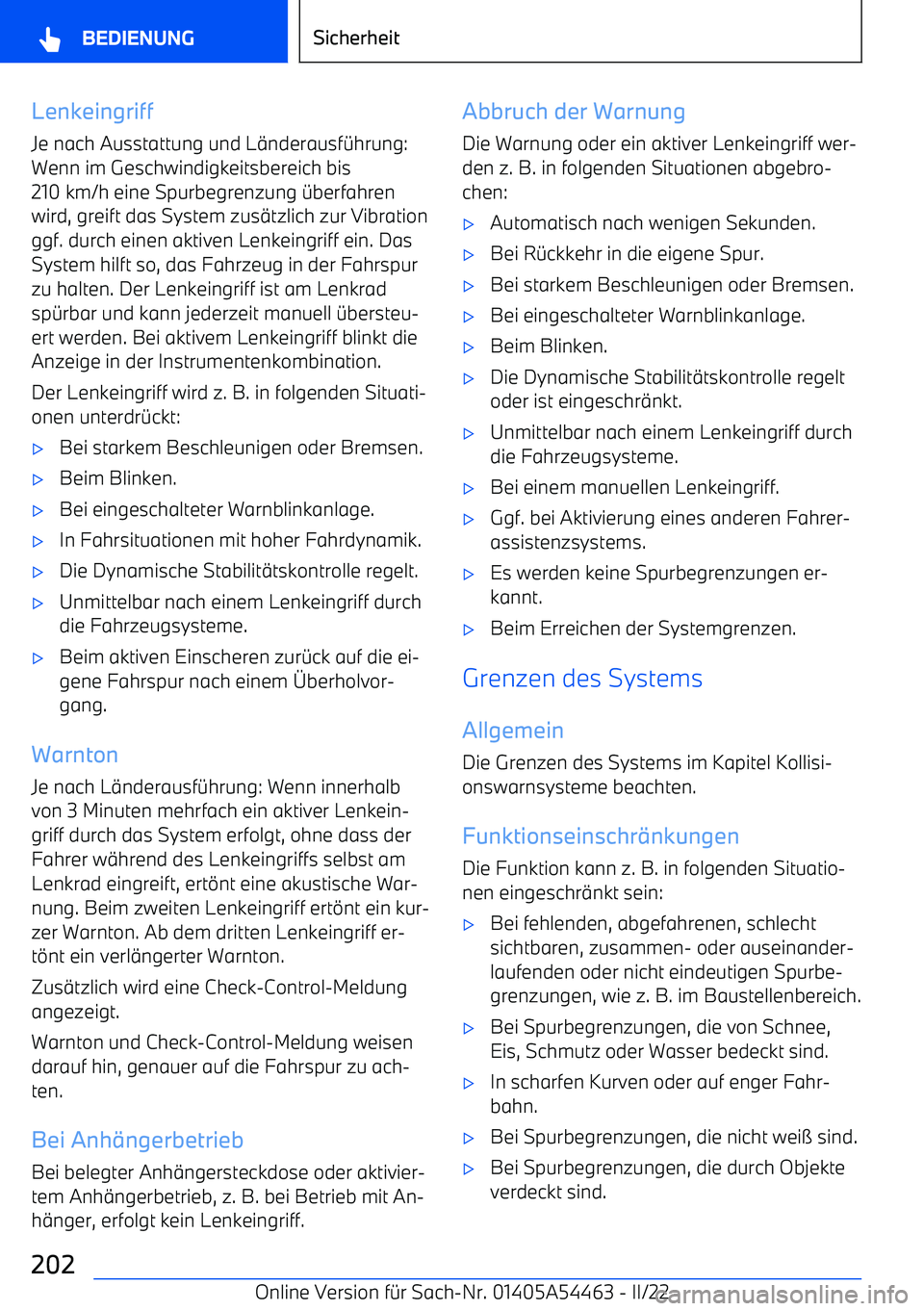 BMW IX 2022  Betriebsanleitungen (in German) LenkeingriffJe nach Ausstattung und L