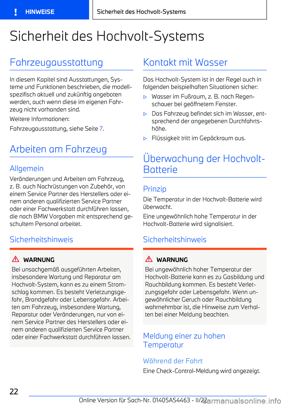 BMW IX 2022  Betriebsanleitungen (in German) Sicherheit des Hochvolt