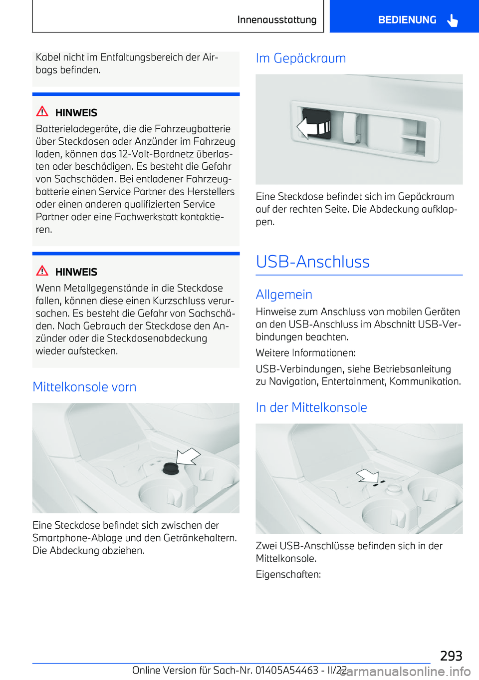 BMW IX 2022  Betriebsanleitungen (in German) Kabel nicht im Entfaltungsbereich der Air