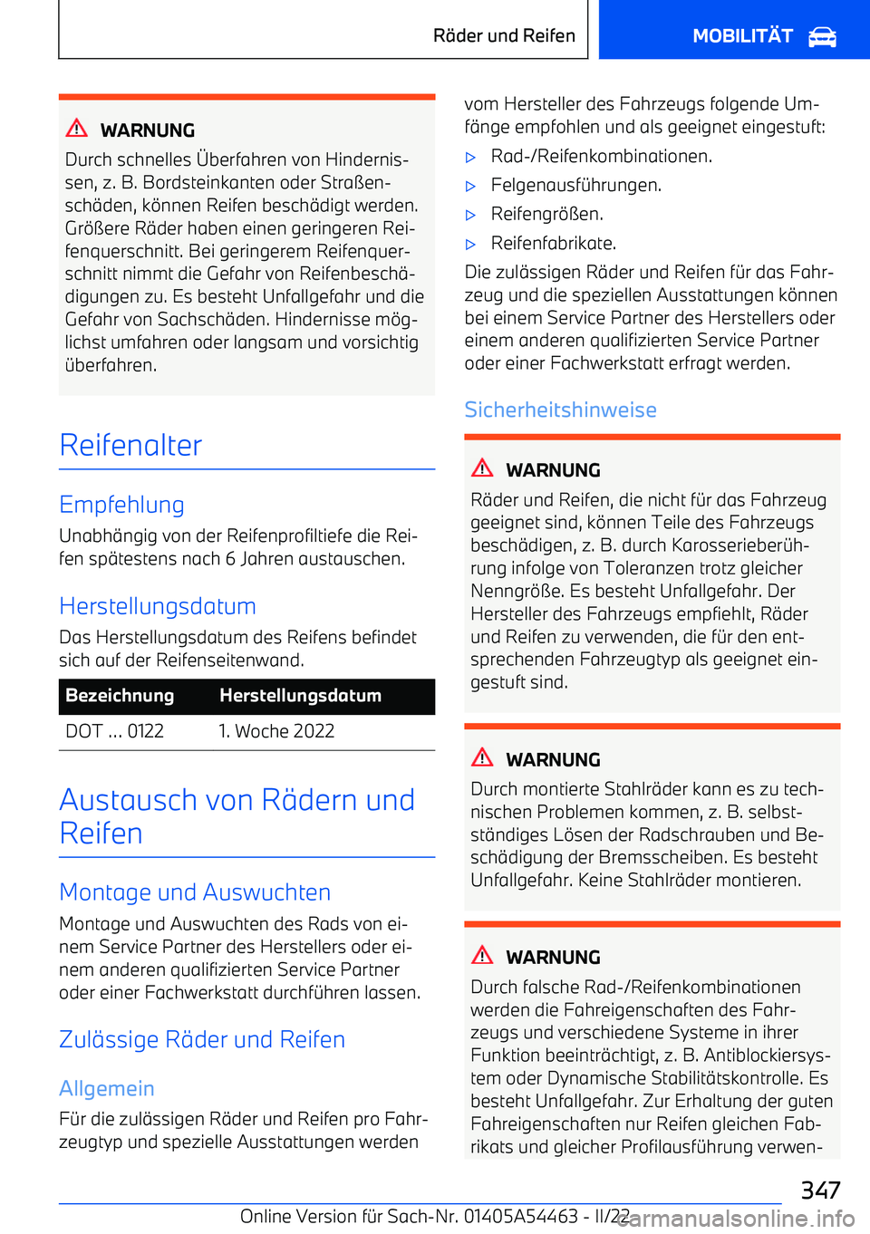 BMW IX 2022  Betriebsanleitungen (in German) WARNUNG
Durch schnelles  