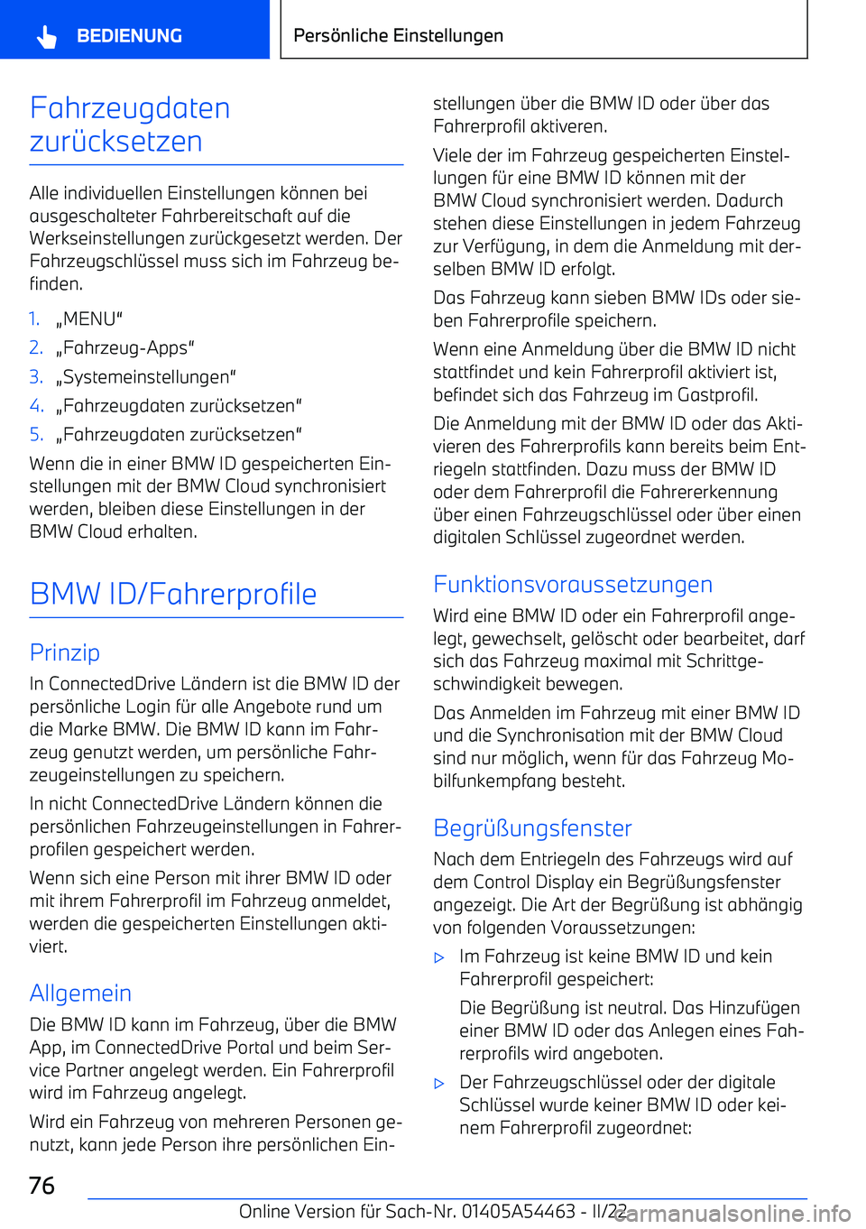 BMW IX 2022  Betriebsanleitungen (in German) Fahrzeugdaten
zur