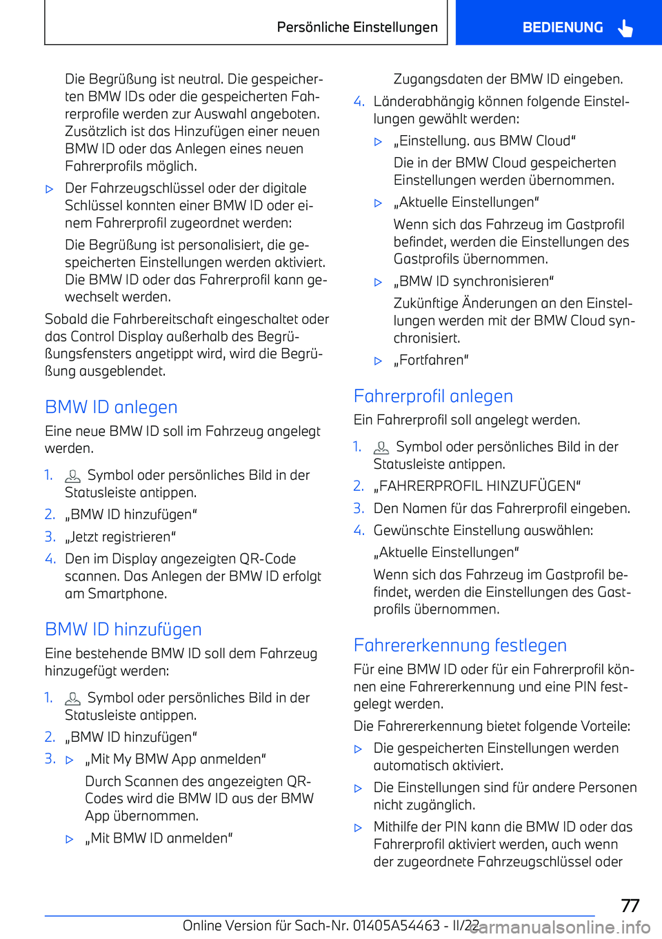 BMW IX 2022  Betriebsanleitungen (in German) Die Begr