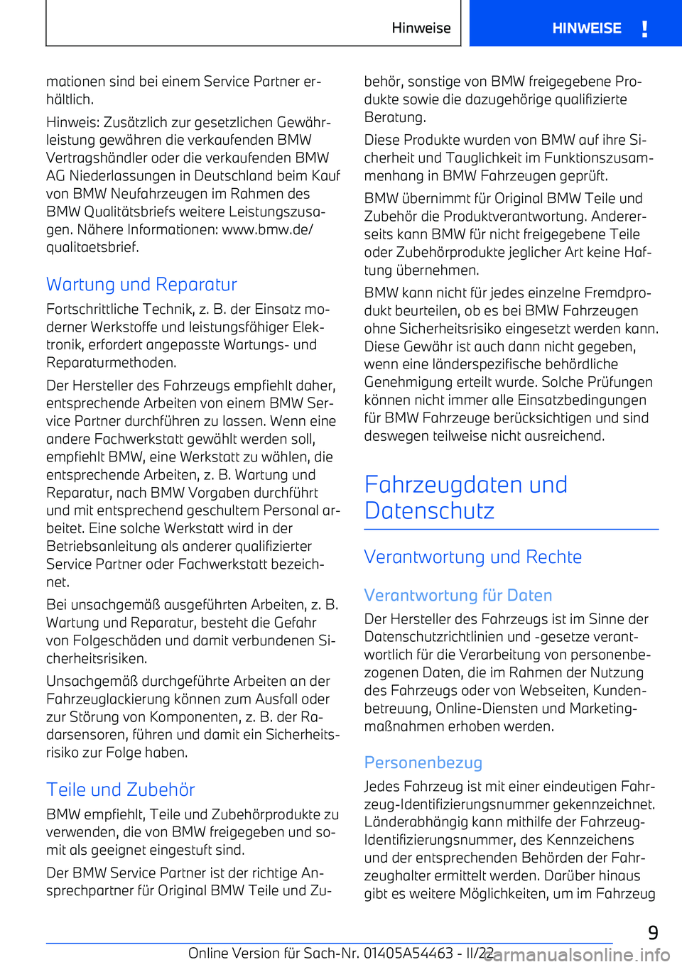 BMW IX 2022  Betriebsanleitungen (in German) mationen sind bei einem Service Partner er