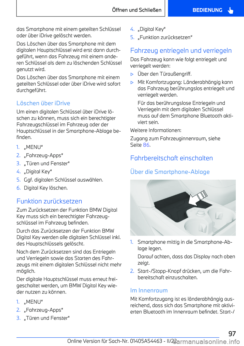 BMW IX 2022 Betriebsanleitungen (in German) das Smartphone mit einem geteilten Schl BMW IX 2022 Betriebsanleitungen (in German) das Smartphone mit einem geteilten Schl