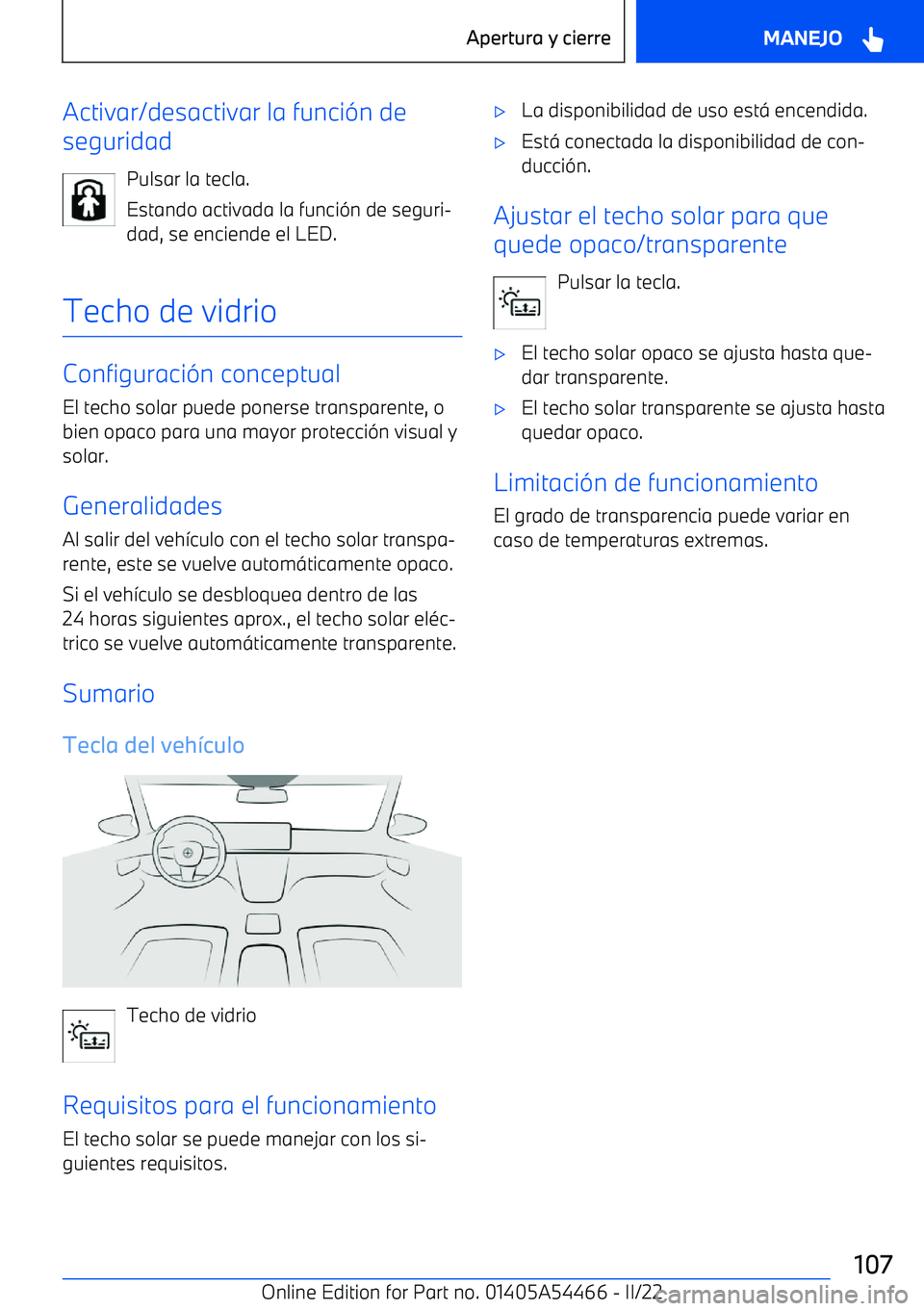 BMW IX 2022 Manuales de Empleo (in Spanish) Activar/desactivar la funci BMW IX 2022 Manuales de Empleo (in Spanish) Activar/desactivar la funci