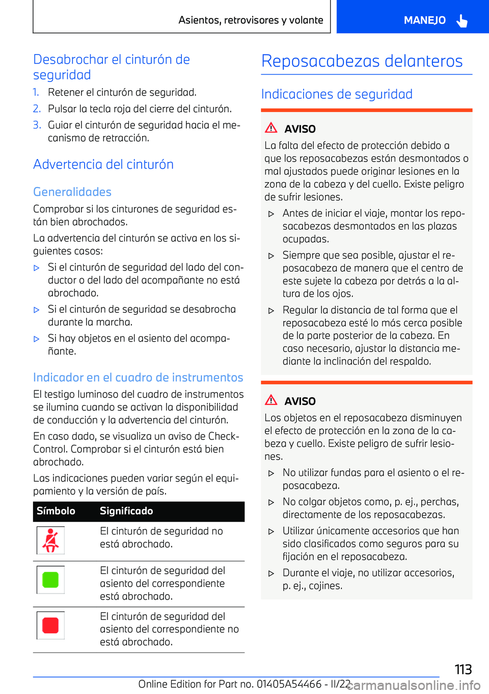 BMW IX 2022  Manuales de Empleo (in Spanish) Desabrochar el cintur