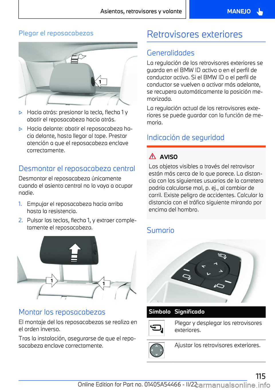 BMW IX 2022  Manuales de Empleo (in Spanish) Plegar el reposacabezas