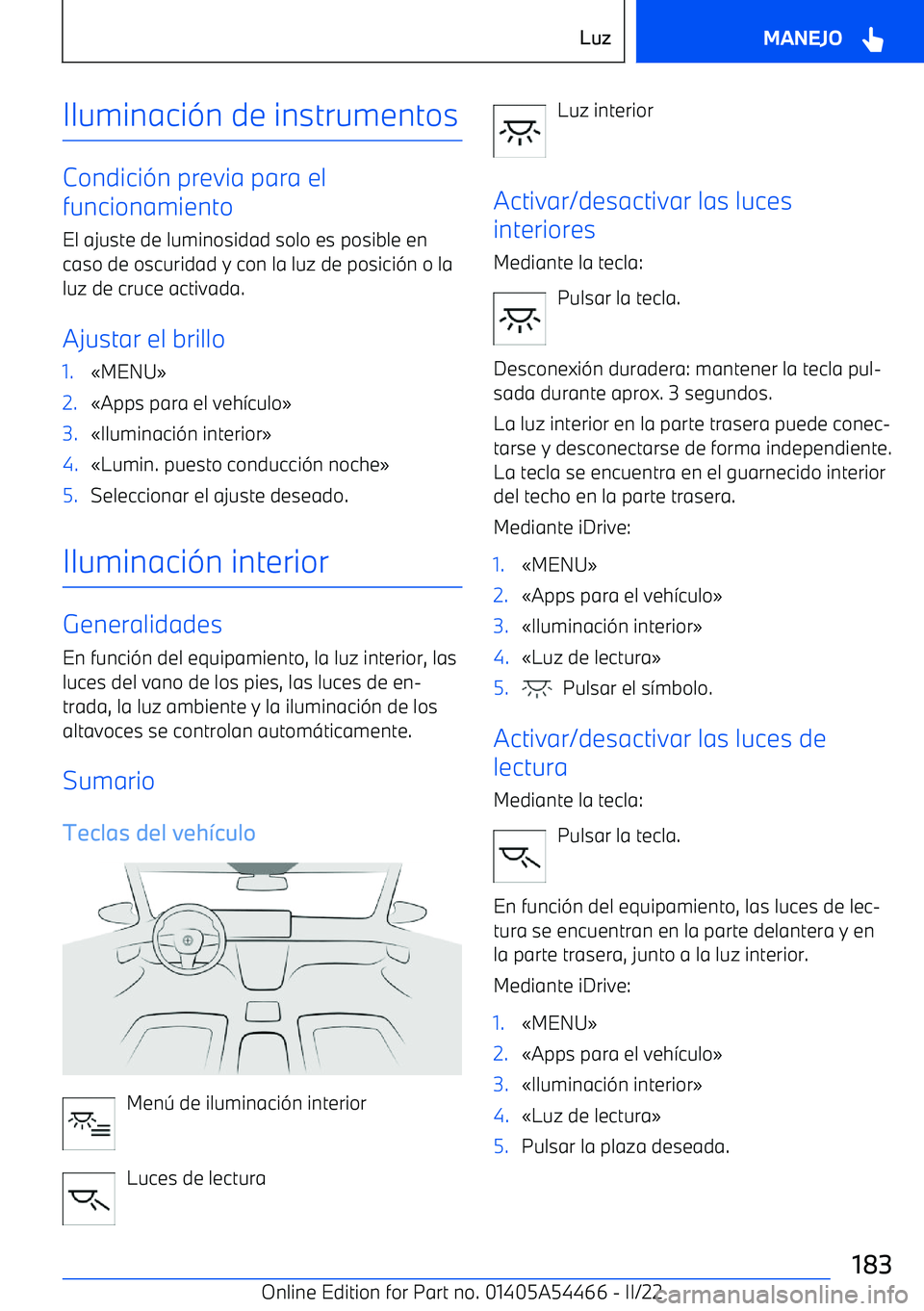 BMW IX 2022 Manuales de Empleo (in Spanish) Iluminaci BMW IX 2022 Manuales de Empleo (in Spanish) Iluminaci