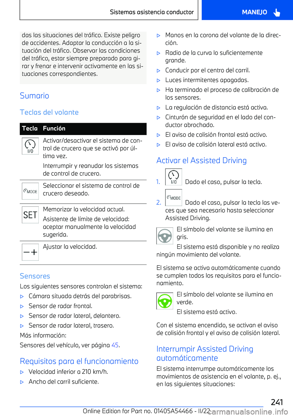 BMW IX 2022  Manuales de Empleo (in Spanish) das las situaciones del tr