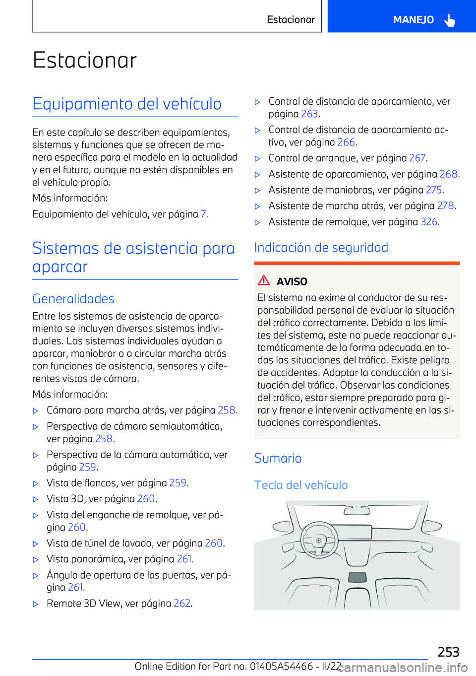 BMW IX 2022  Manuales de Empleo (in Spanish) EstacionarEquipamiento del veh