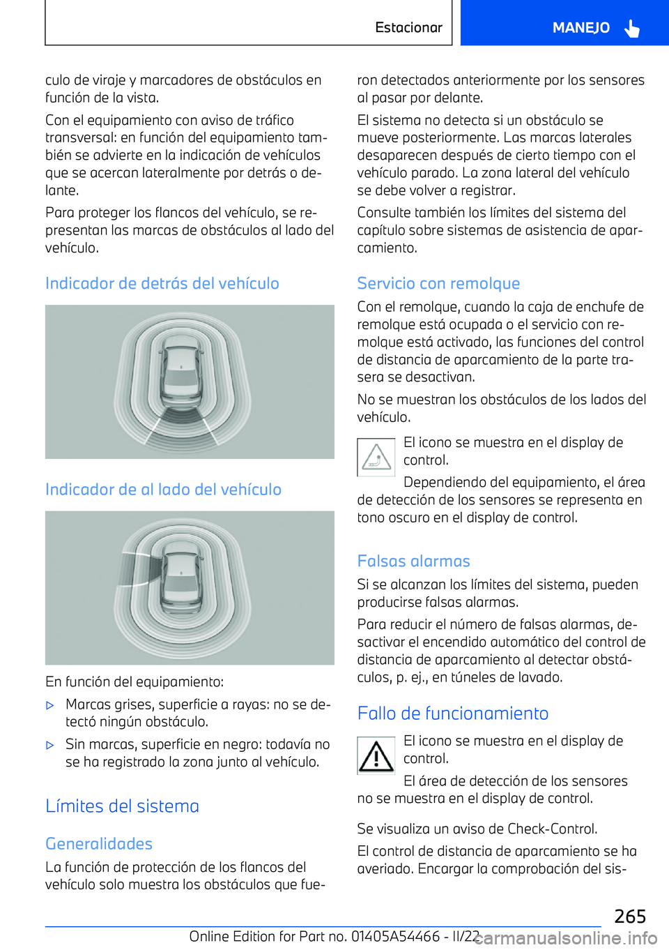 BMW IX 2022  Manuales de Empleo (in Spanish) culo de viraje y marcadores de obst
