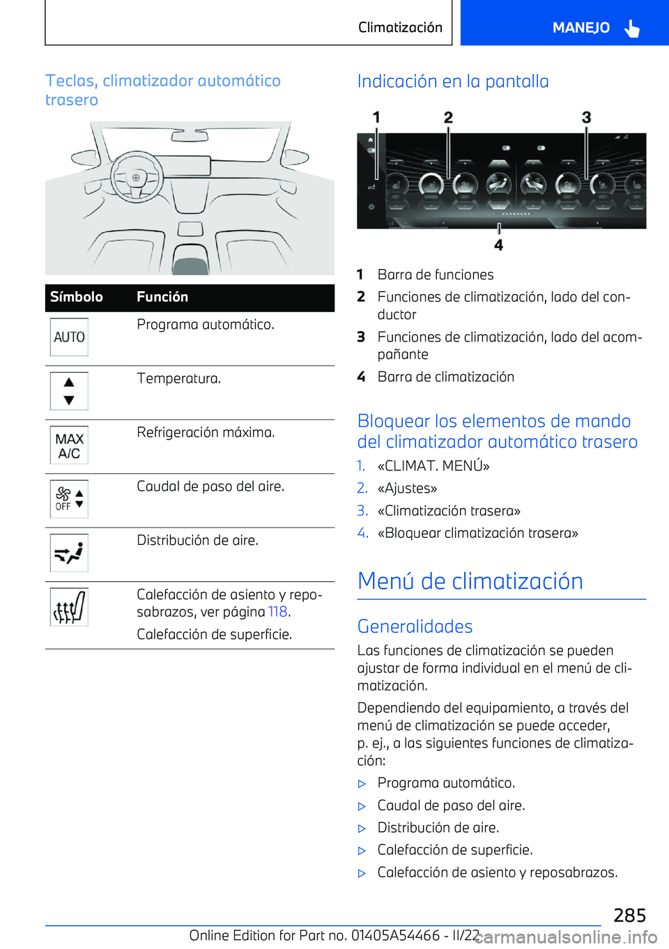BMW IX 2022  Manuales de Empleo (in Spanish) Teclas, climatizador autom