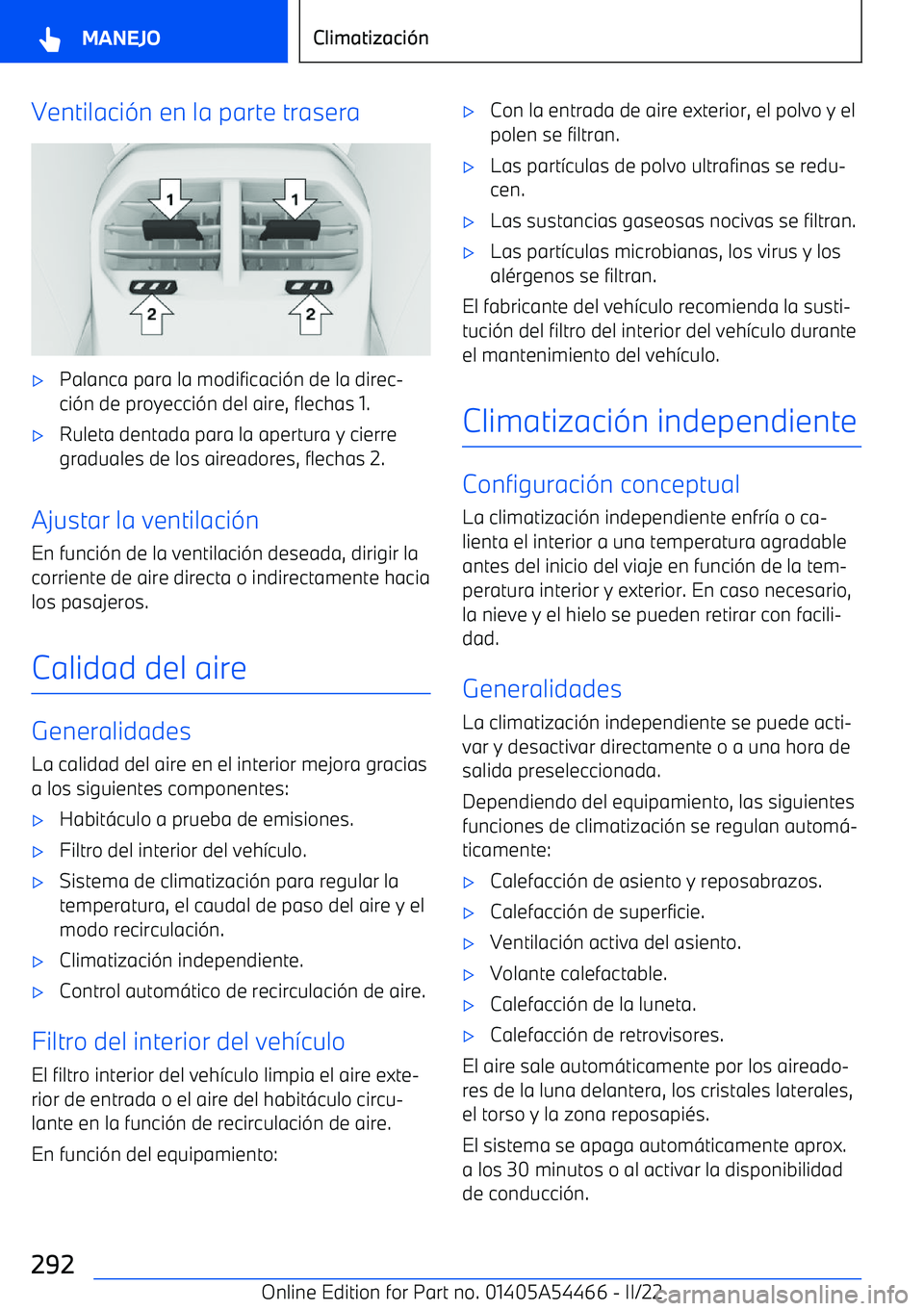 BMW IX 2022  Manuales de Empleo (in Spanish) Ventilaci