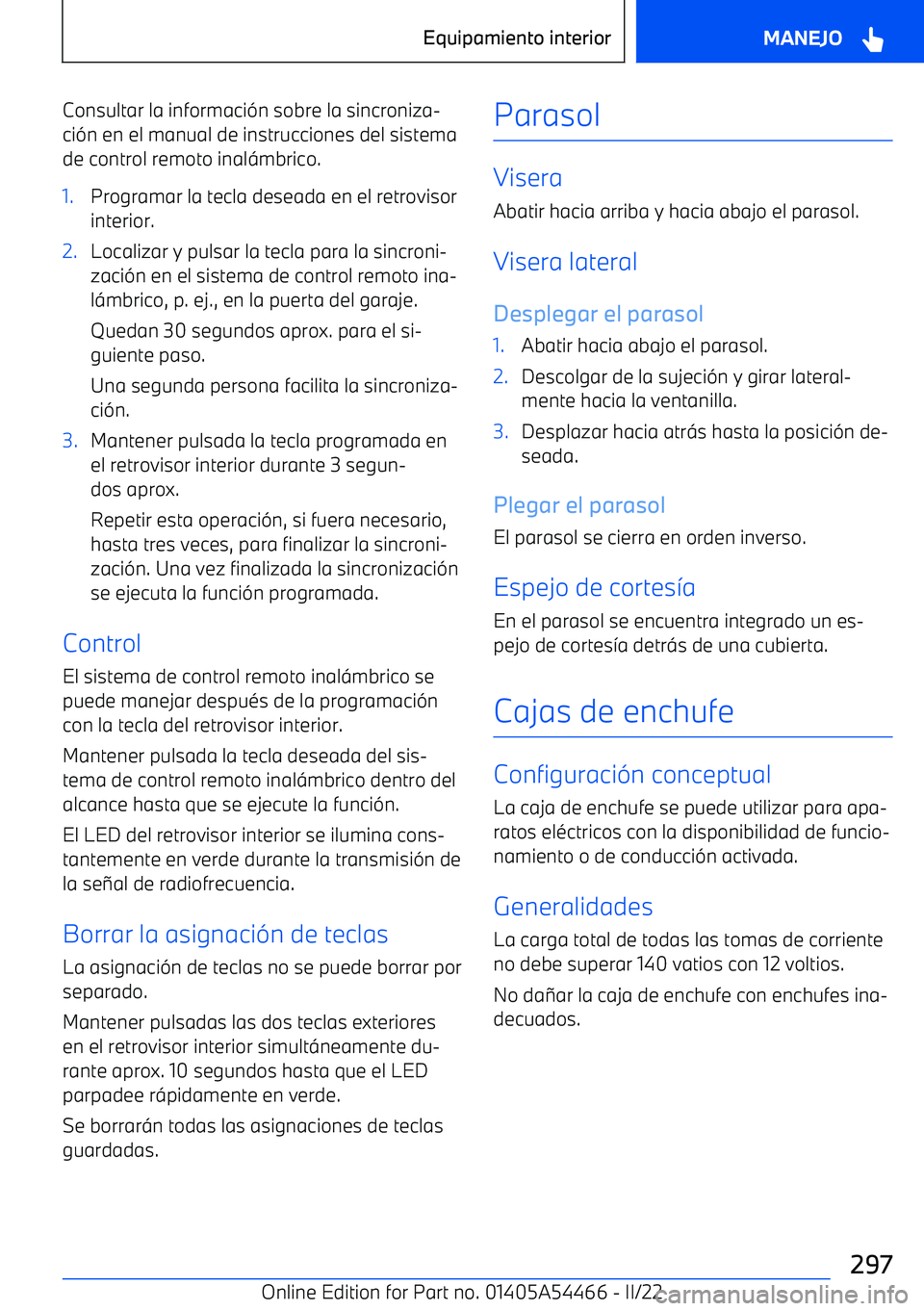 BMW IX 2022  Manuales de Empleo (in Spanish) Consultar la informaci